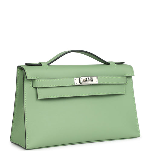 Hermes Kelly Pochette Vert Criquet Swift Palladium Hardware