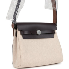 Hermes Herbag Zip 20 Mini Ecru and Beige Toile H Canvas and Ebene Vache Hunter Palladium Hardware
