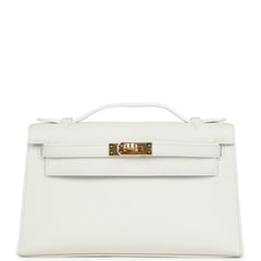 Hermes Kelly Pochette White Swift Gold Hardware