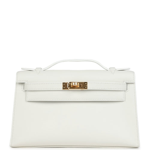 Hermes Kelly Pochette White Swift Gold Hardware