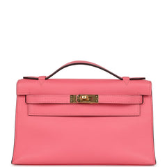 Hermes Kelly Pochette Rose Azalee Swift Gold Hardware