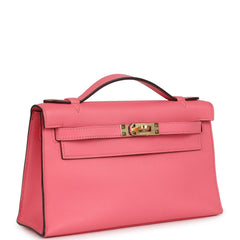 Hermes Kelly Pochette Rose Azalee Swift Gold Hardware