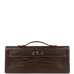 Pre-owned Hermes Kelly Cut Gris Elephant Matte Alligator Palladium Hardware