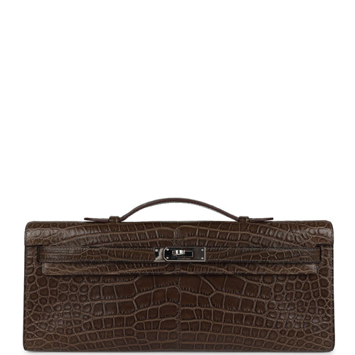 Pre-owned Hermes Kelly Cut Gris Elephant Matte Alligator Palladium Hardware