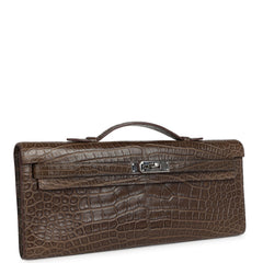 Pre-owned Hermes Kelly Cut Gris Elephant Matte Alligator Palladium Hardware