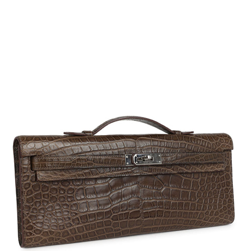 Pre-owned Hermes Kelly Cut Gris Elephant Matte Alligator Palladium Hardware