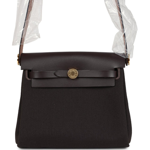 Hermes Herbag Zip 20 Mini Ebene Toile H Canvas and Vache Hunter Gold Hardware