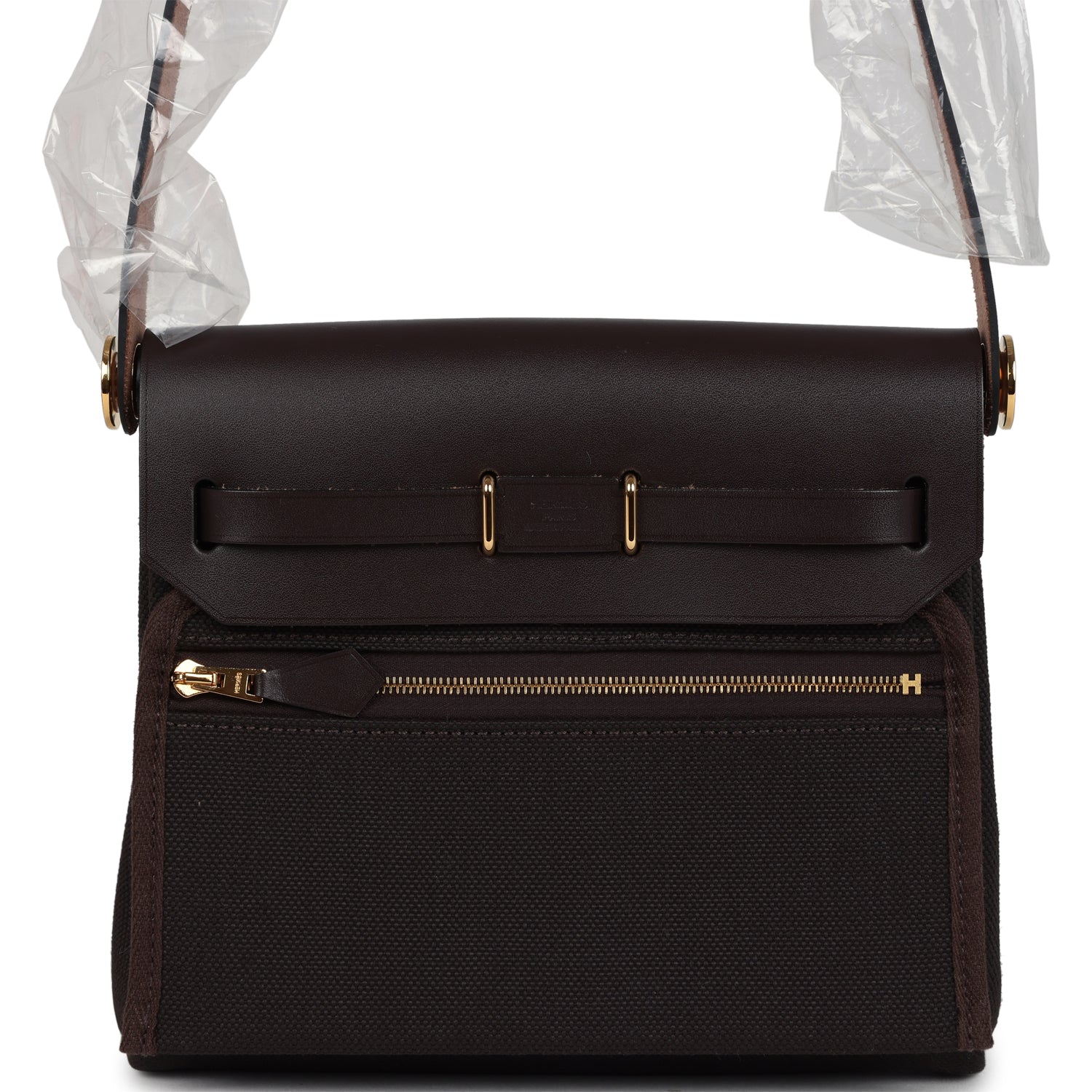 Mini Herbag Zip 20 in Bleu Riviera Toile and Noir Hunter Leather with Palladium Hardware