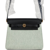 Hermes Herbag Zip 20 Mini Ecru and Vert Moyen Toile H Canvas and Black Vache Hunter Gold Hardware