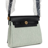 Hermes Herbag Zip 20 Mini Ecru and Vert Moyen Toile H Canvas and Black Vache Hunter Gold Hardware