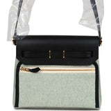 Hermes Herbag Zip 20 Mini Ecru and Vert Moyen Toile H Canvas and Black Vache Hunter Gold Hardware