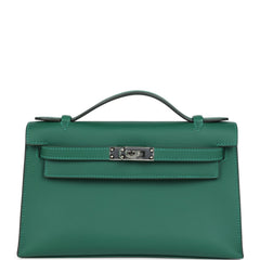 Hermes Kelly Pochette Vert Moyen Swift Palladium Hardware