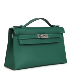 Hermes Kelly Pochette Vert Moyen Swift Palladium Hardware