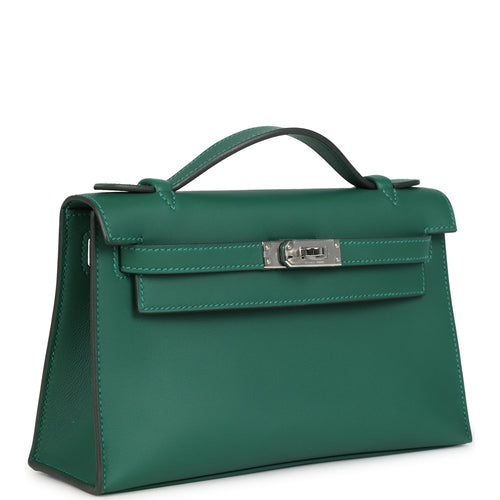 Hermes Kelly Pochette Vert Moyen Swift Palladium Hardware