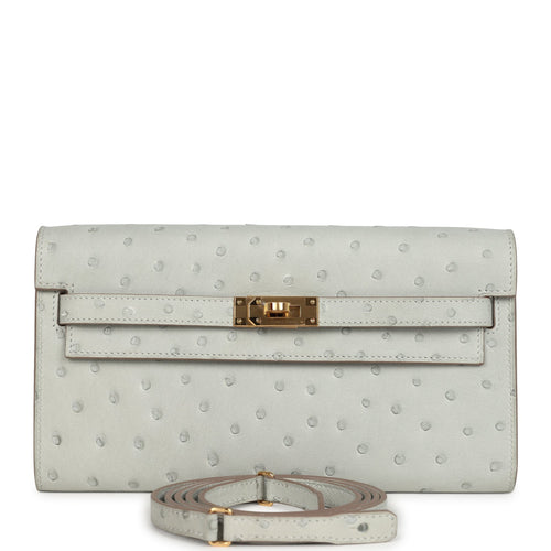 Hermes Kelly Wallet To Go Gris Perle Ostrich Gold Hardware