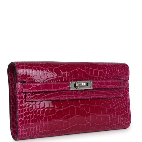Hermes Kelly Wallet To Go Rose Pourpre Shiny Alligator Mississippiensis Palladium Hardware  back