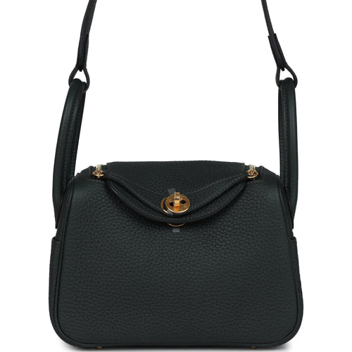 Hermes Mini Lindy II Vert Fonce Clemence Gold Hardware