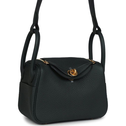 Hermes Mini Lindy II Vert Fonce Clemence Gold Hardware