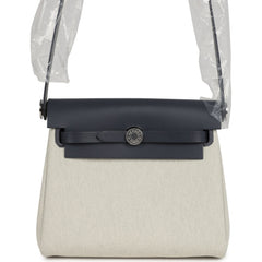Hermes Herbag Zip 20 Mini Ecru and Bleu Glacier Toile H Canvas and Ardoise Vache Hunter Palladium Hardware