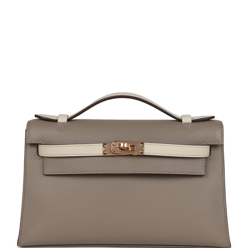 Hermes Special Order (HSS) Kelly Pochette Gris Asphalte and Beton Swift Rose Gold Hardware