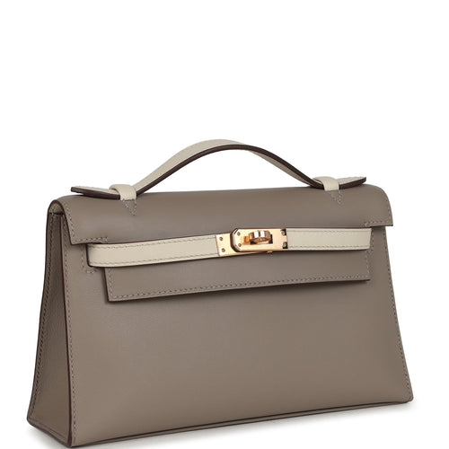 Hermes Special Order (HSS) Kelly Pochette Gris Asphalte and Beton Swift Rose Gold Hardware
