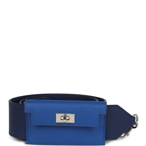 Pre-owned Hermes Kelly Pocket Bag Strap 105 CM Bleu Saphir and Bleu Zellige Swift and Epsom Palladium Hardware