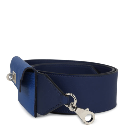 Pre-owned Hermes Kelly Pocket Bag Strap 105 CM Bleu Saphir and Bleu Zellige Swift and Epsom Palladium Hardware