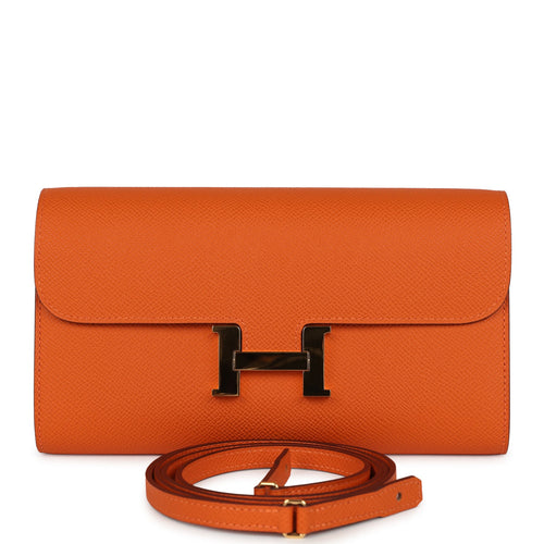 Pre-owned Hermes Constance Wallet To Go Orange Epsom Gold Hardware