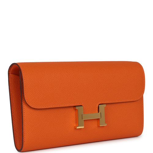 Pre-owned Hermes Constance Wallet To Go Orange Epsom Gold Hardware