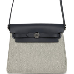 Hermes Herbag Zip 20 Mini Ecru and Ardoise Toile H Canvas and Ardoise Vache Hunter Palladium Hardware