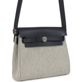 Hermes Herbag Zip 20 Mini Ecru and Ardoise Toile H Canvas and Ardoise Vache Hunter Palladium Hardware - Thumbnail View 2