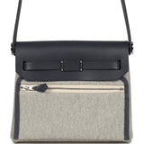 Hermes Herbag Zip 20 Mini Ecru and Ardoise Toile H Canvas and Ardoise Vache Hunter Palladium Hardware - Thumbnail View 5