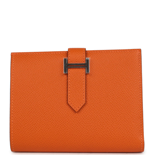 Hermes Bearn Compact Wallet Orange Epsom Palladium Hardware