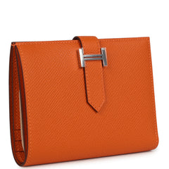 Hermes Bearn Compact Wallet Orange Epsom Palladium Hardware
