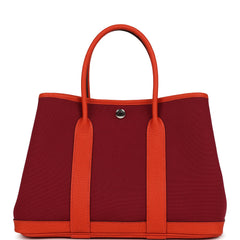 Hermes Garden Party 30 Rubis Officier Canvas and Capucine Negonda Palladium Hardware