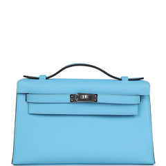 Hermes Kelly Pochette Celeste Swift Palladium Hardware