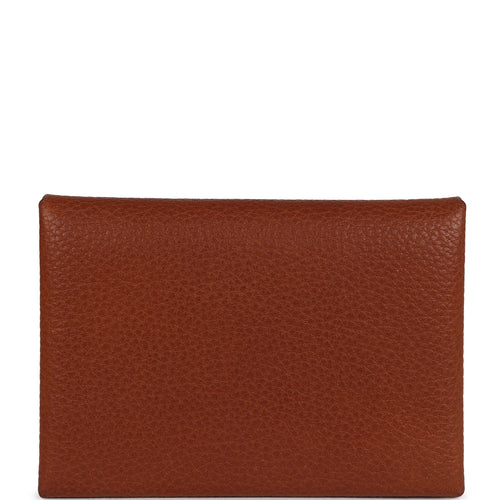 Hermes Calvi Duo Card Holder Fauve Barenia Faubourg Palladium Hardware