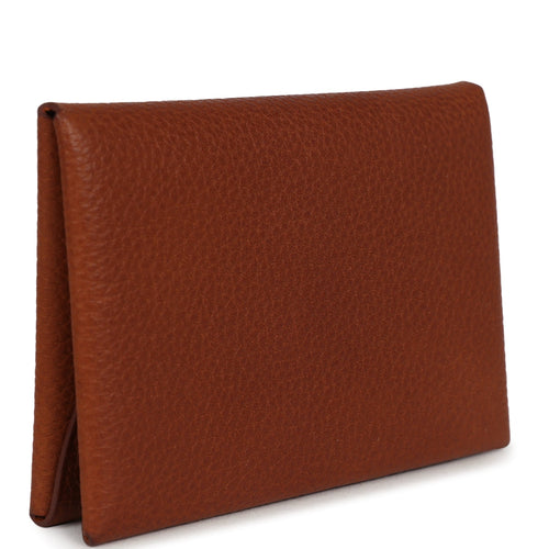 Hermes Calvi Duo Card Holder Fauve Barenia Faubourg Palladium Hardware