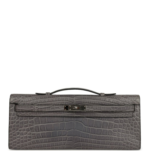 Pre-owned Hermes Kelly Cut Gris Paris Matte Alligator Palladium Hardware