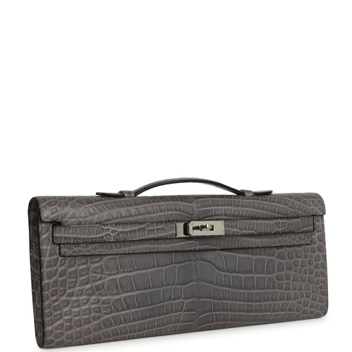 Pre-owned Hermes Kelly Cut Gris Paris Matte Alligator Palladium Hardware