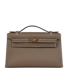 Hermes Kelly Pochette Etoupe Swift Gold Hardware