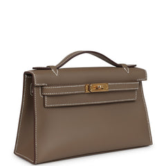 Hermes Kelly Pochette Etoupe Swift Gold Hardware