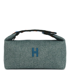 Hermes Bride-A-Brac Au Carre Case PM Vert Foret H Natte Canvas and Wool Palladium Hardware