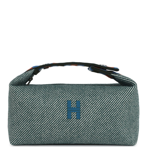 Hermes Bride-A-Brac Au Carre Case PM Vert Foret H Natte Canvas and Wool Palladium Hardware