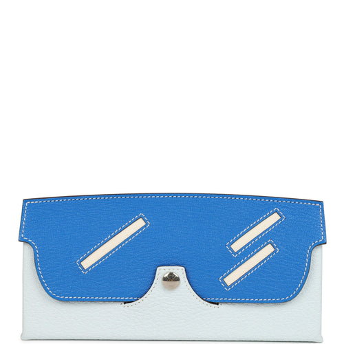 Hermes In the Loop Wink Glasses Case Charm Bleu Brume and Bleu Hydra Chevre Mysore Palladium Hardware