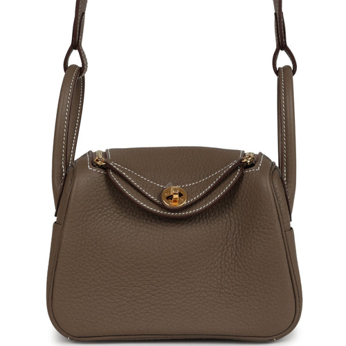 Hermes Mini Lindy II Etoupe Clemence Gold Hardware
