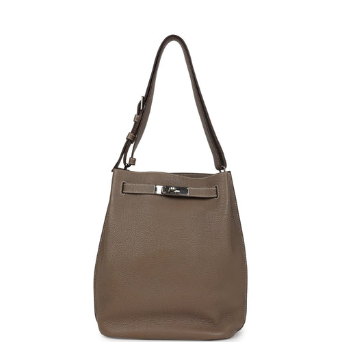 Pre-owned Hermes So Kelly 22 Etoupe Clemence Palladium Hardware