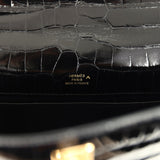 Hermes Kelly Pochette Black Shiny Porosus Crocodile Gold Hardware
