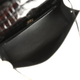 Hermes Kelly Pochette Black Shiny Porosus Crocodile Gold Hardware