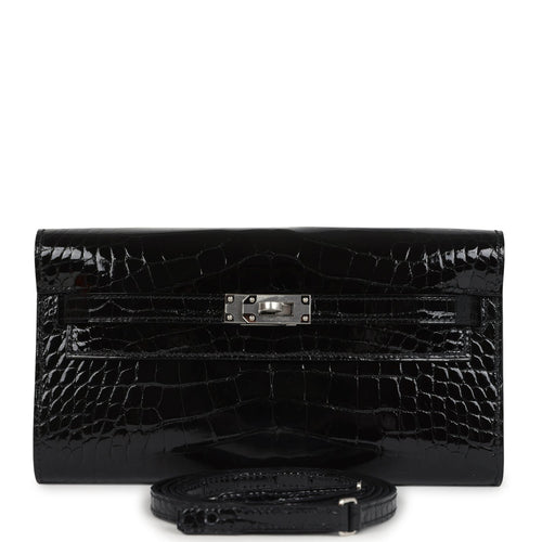 Hermes Kelly Wallet To Go Black Shiny Alligator Palladium Hardware